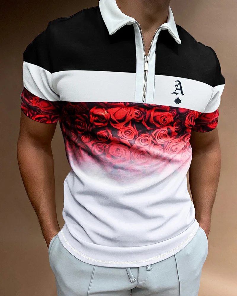 Men's Casual K Print Short Sleeve Polo Shirt