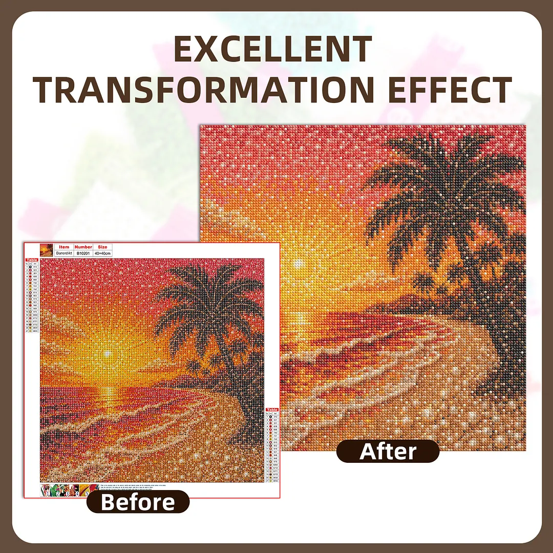 Sunset Beach Pearl Full DIY 5D Round Drill Gem Art Diamond Painting Kits 15.75x15.75 in Diamond Dots Paintings Picture Arts Craft Diamond Art Kits for Adults Beginner Home Wall Decor