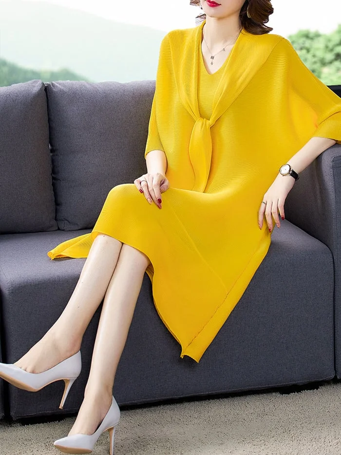 Fashion Pleated Mid-length Dress