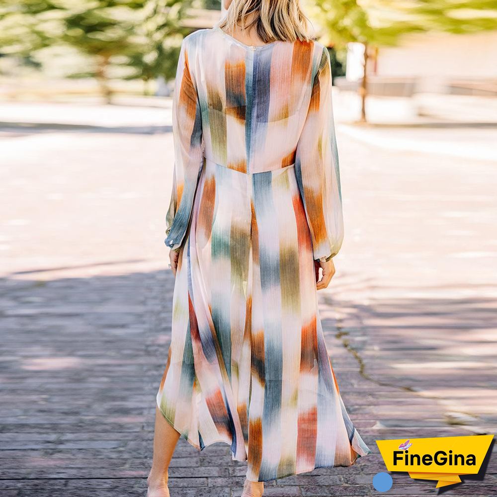 Print Color Block Autumn Dress