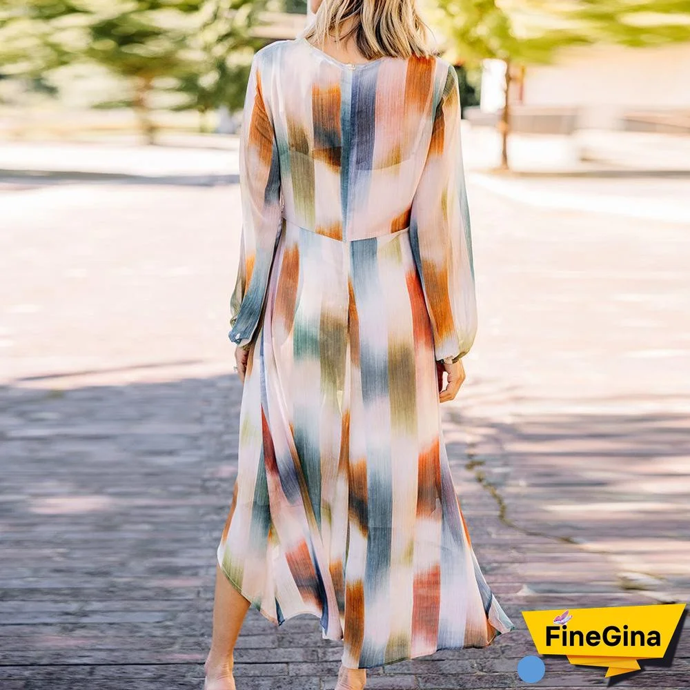 Print Color Block Autumn Dress