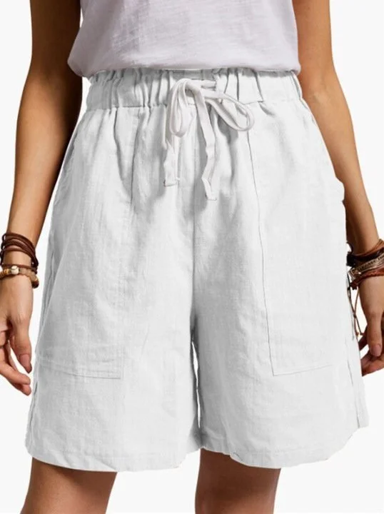 Ladies Summer Elastic  linen Waist Loose Shorts