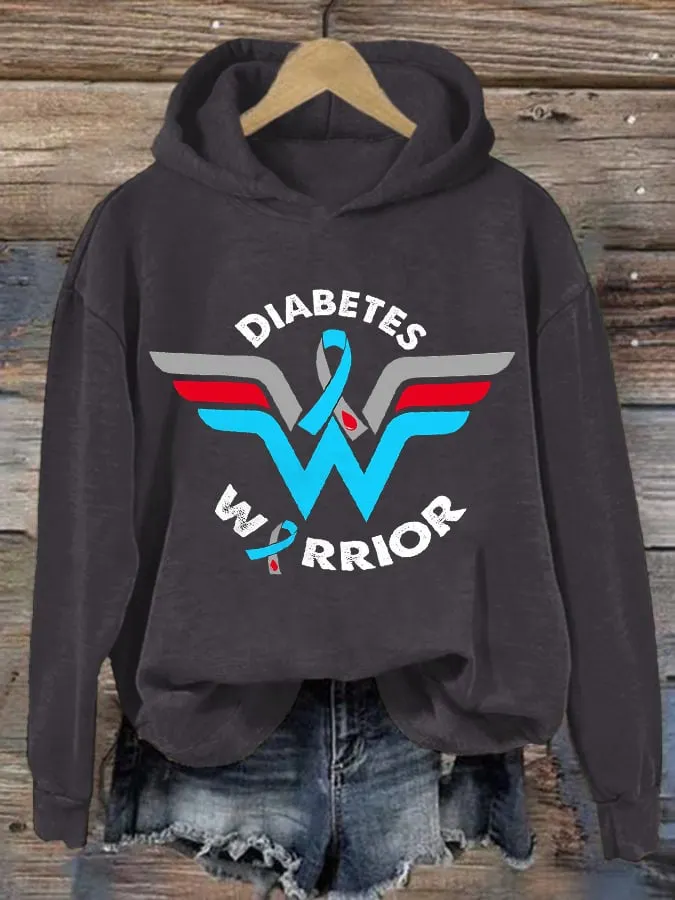 Women's Casual Diabetes Awareness Printed Long Sleeve Sweatshirt