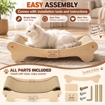 BEBANG Cat Scratcher for Indoor Cats, Curved Natural Sisal Cat Scratching Board with Solid Wood Frame, 2-in-1 Cat Scratcher Bed & Lounge for Large Cats, 23.6 Inch