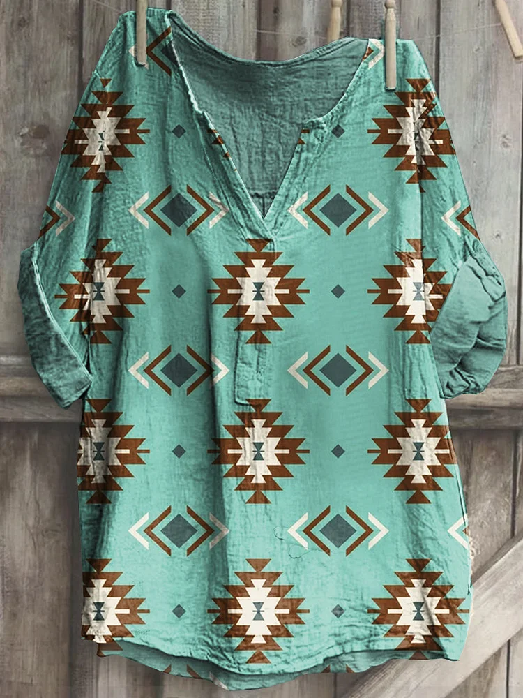 Aztec Printed Women's Casual Long Sleeve Comfortable Cotton Shirt