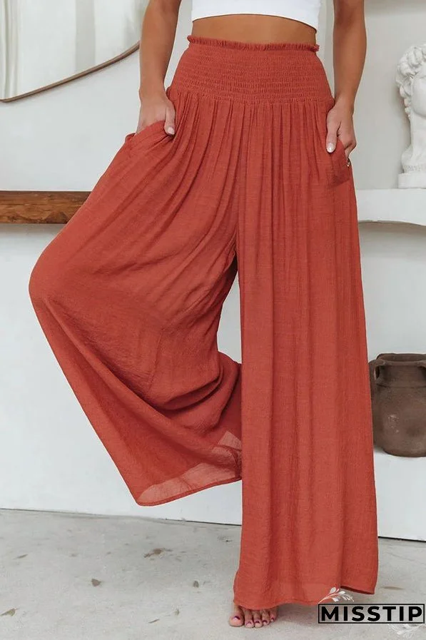 Travel Halfway Smocked Pocketed Wide Leg Pants