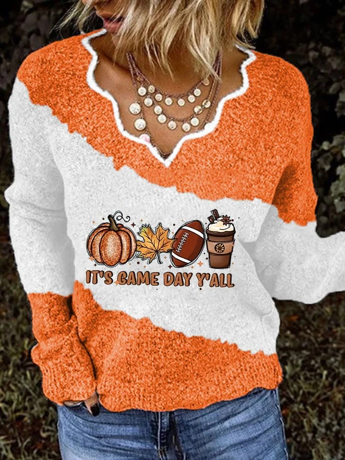 Women's It's Game Day Ya'll Football Print Knit Tops