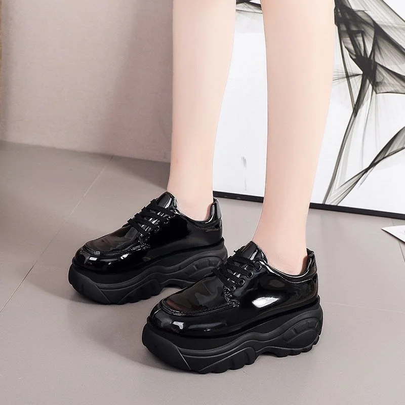 Vstacam 2023 Autumn Women Platform Sneakers Chunky Ulzzang Fashion Ladies Casual Shoes Woman Leather Tenis Female White Black 6Cm High