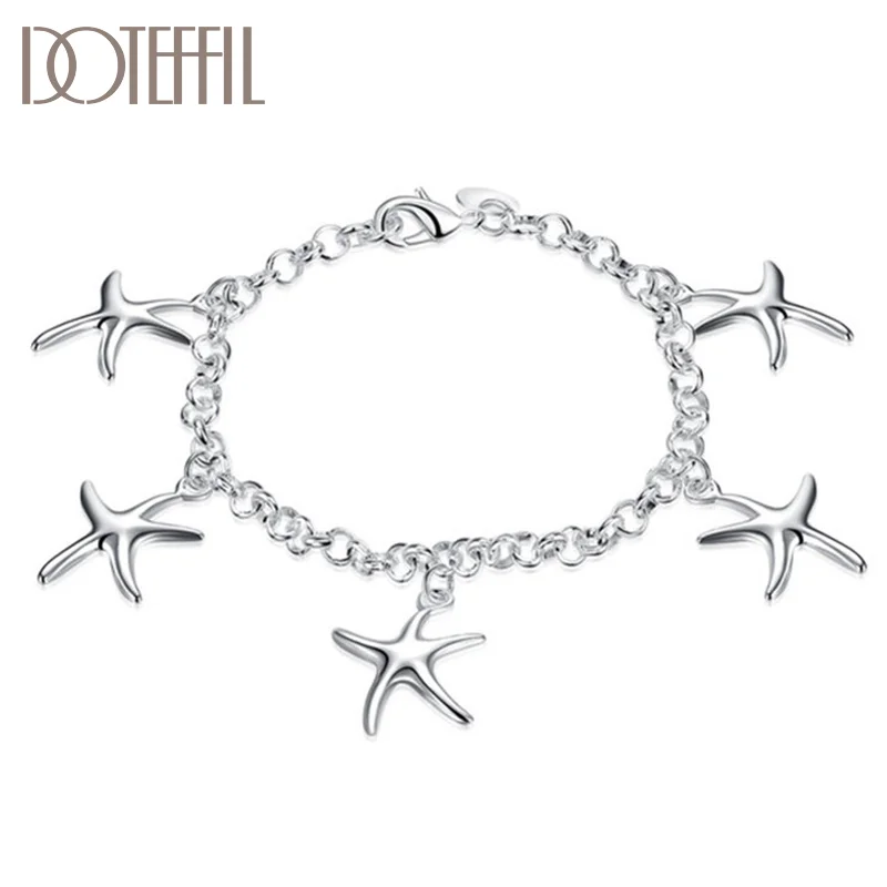 DOTEFFIL 925 Sterling Silver Sea Star Pendant Bracelet For Women Jewelry