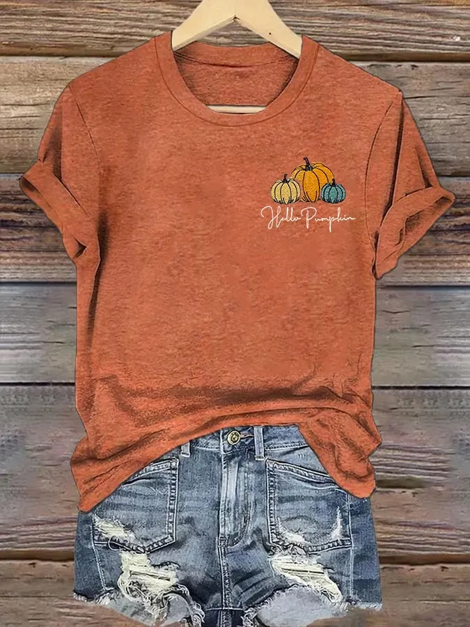 Women's Autumn Pumpkin Print Casual T-Shirt 