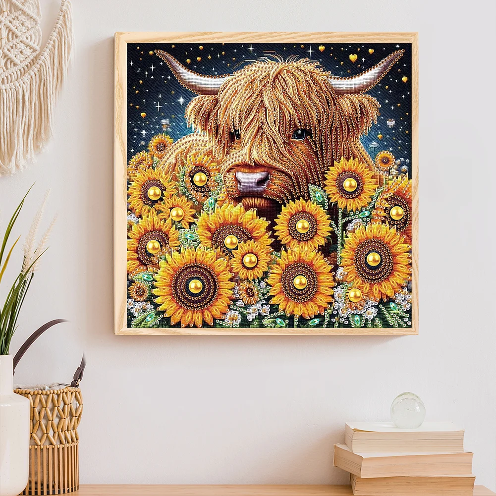 Diamond Painting - Partial Special Shaped Drill - Flower Highland Yak(Canvas|30*30cm)