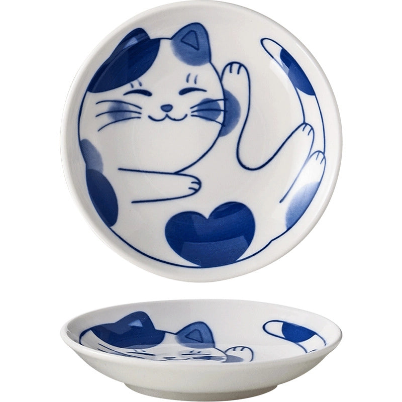 Japanese Style Cat Dish Cartoon Ceramic Dish Household Dining Table Dip Dish Soy Sauce Dish Hotpot Seasoning Dish Small Dish Seasoning Dish