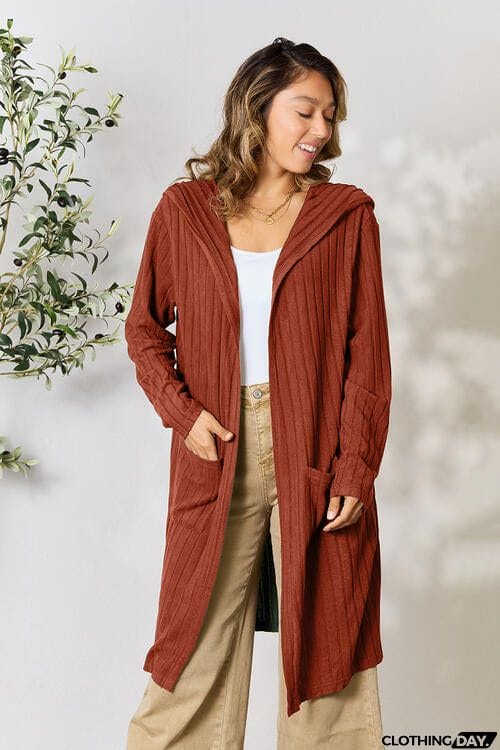 Basic Bae Full Size Ribbed Open Front Long Sleeve Cardigan