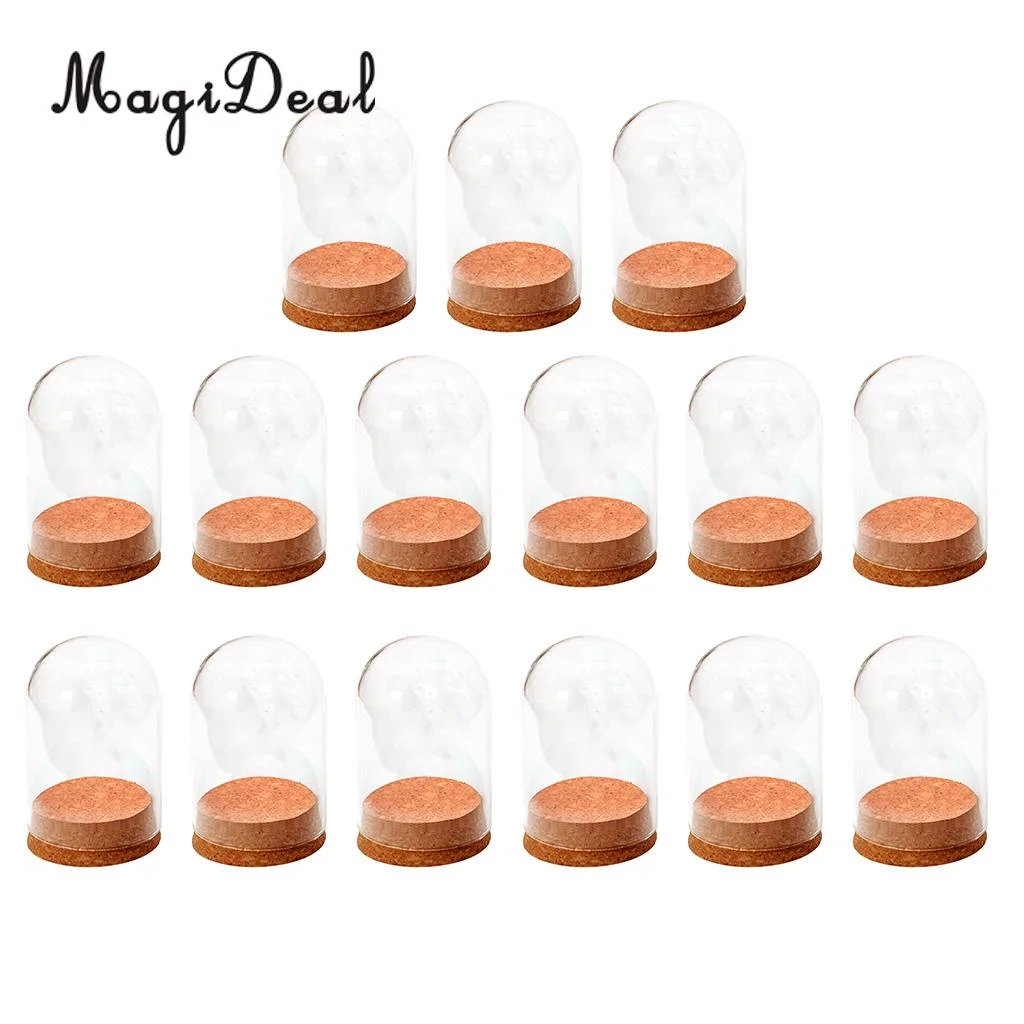 15x Mini Clear Glass Hemisphere Dome Cover Shade Cabochon With Wood Cork for Home Office Table Decor