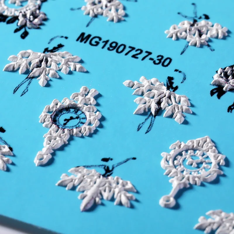 1PC Simple White Embossed Flower Lace 5D Sticker Three-dimensional Embossed Nail Art Decal Floral Butterfly Decoration