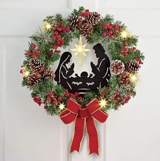 Lighted Nativity Scene Christmas Wreath、、sdecorshop