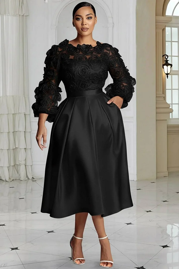 Xpluswear Design Plus Size Wedding White Round Neck 3/4 Sleeve 3D