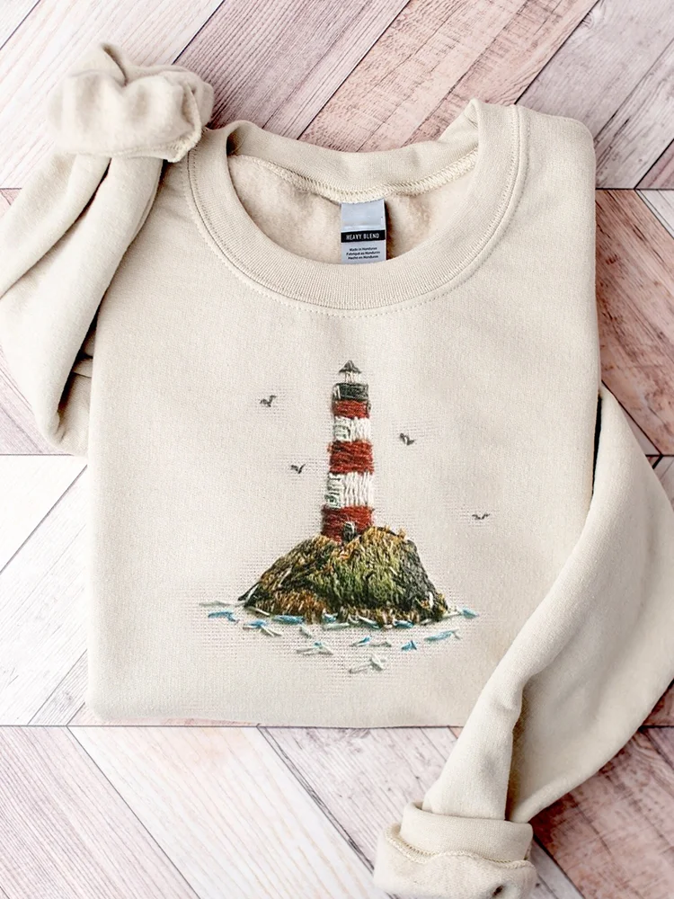 Lighthouse Embroidery Art Comfy Sweatshirt