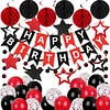 Birthday Decorations, Happy Birthday Banner with Birthday Balloons, Honeycomb Balls, Hanging Swirls, Circle Dots Garland, Happy Birthday Party Decorations for Women Men Boys Girls (Red & Black)