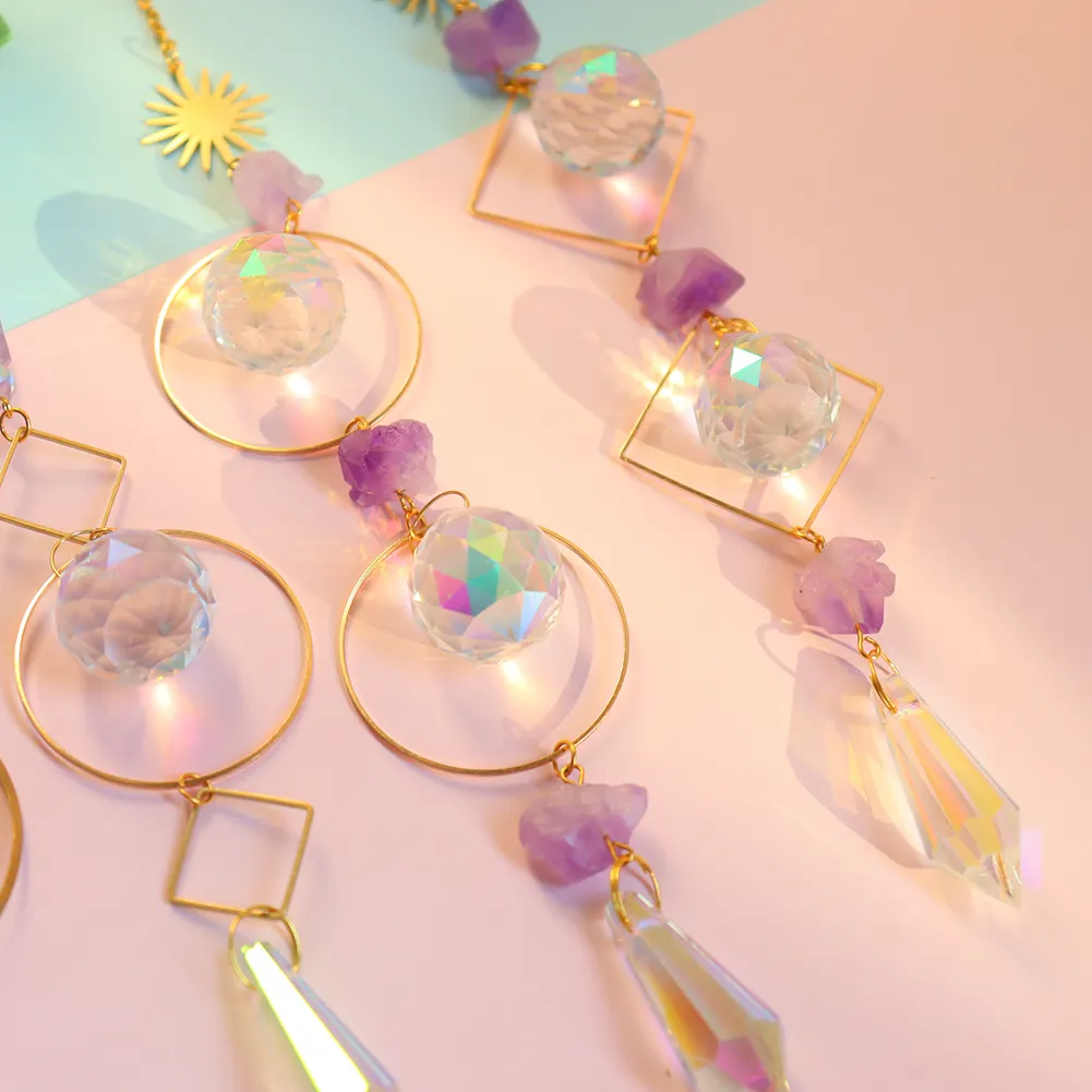 Metal Rainbow Collection Hanging Sun Crystal Prisms Home Wall Decoration