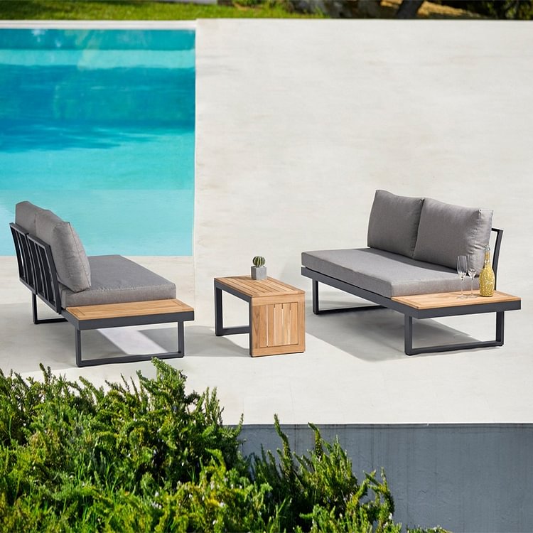 Homemys 3-Pieces Sectional Outdoor Sofa Set with Cushion Back and Side Table