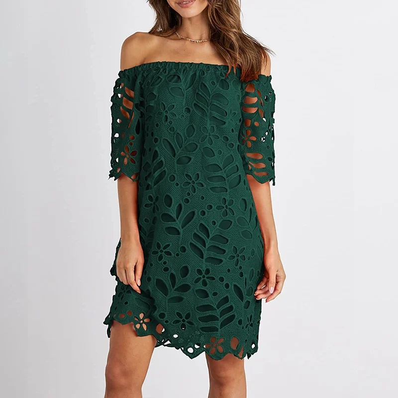 Uveng Uveng And Summer 2025 New Color Lace Lace Mid-Sleeve Commuting Dress With Braided Short Skirt
