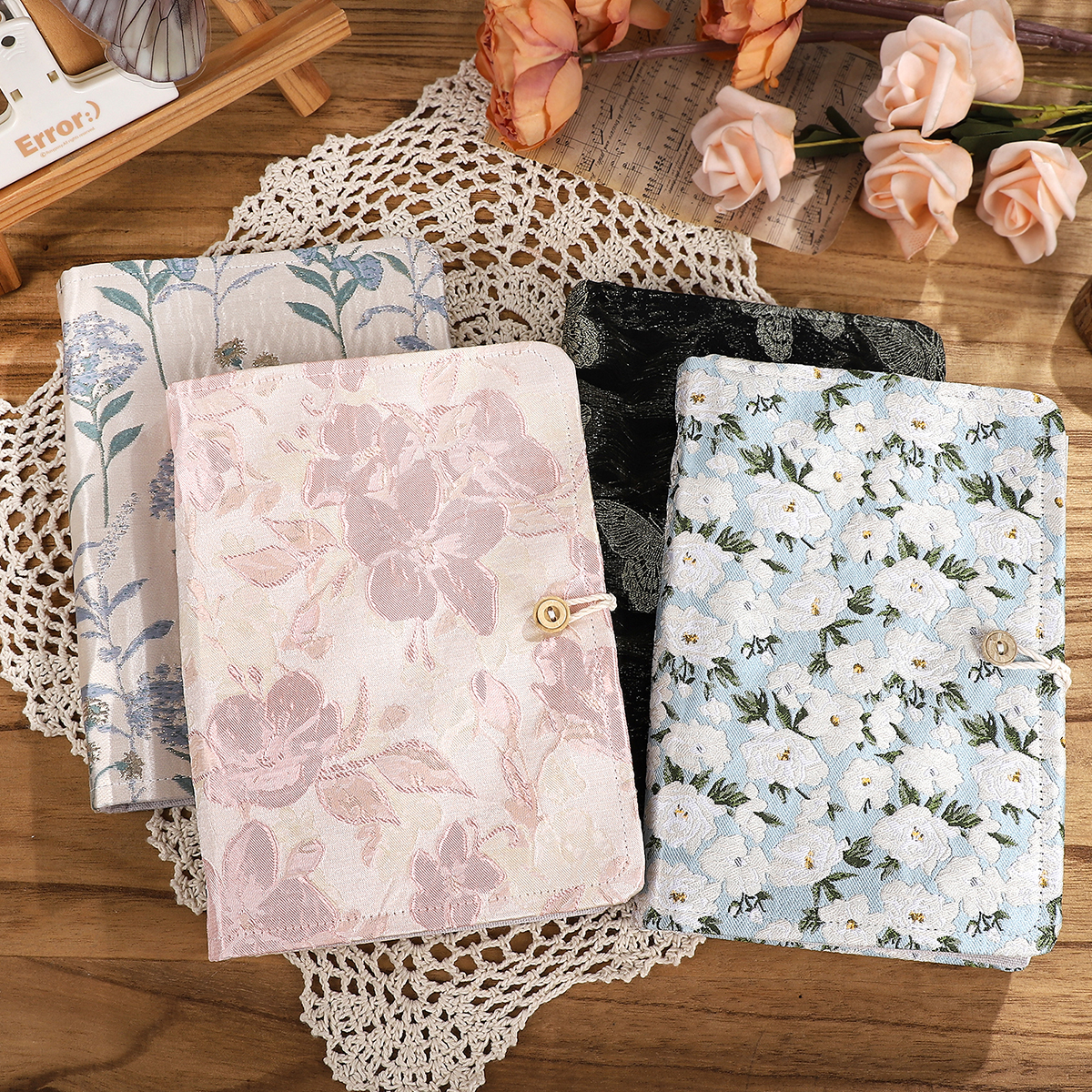 저널세이 A5 문학 꽃 나비 커버 자수 패브릭 버튼 루즈리프 노트북