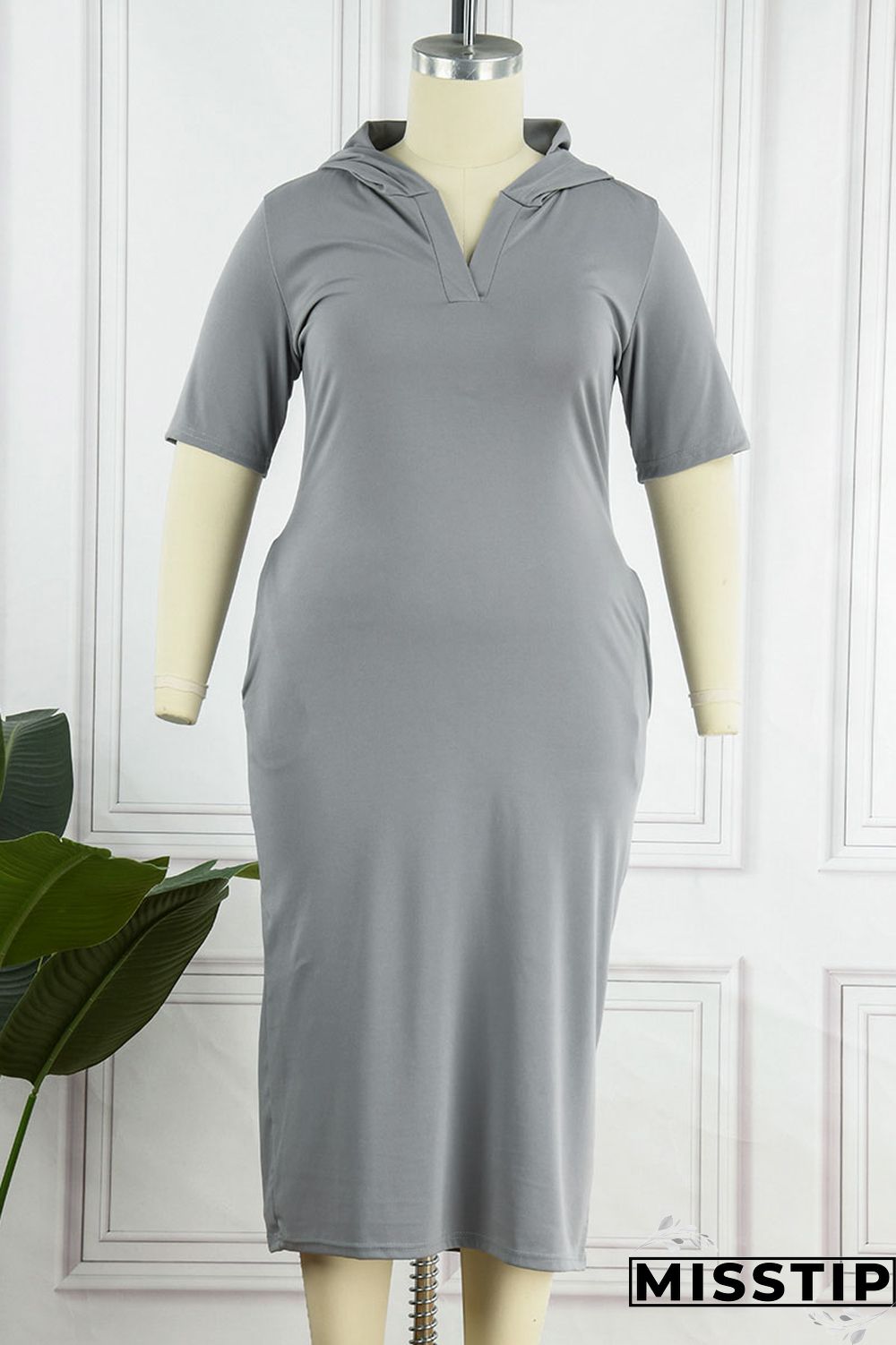 Black Casual Solid Patchwork Backless Hooded Collar Straight Plus Size Dresses