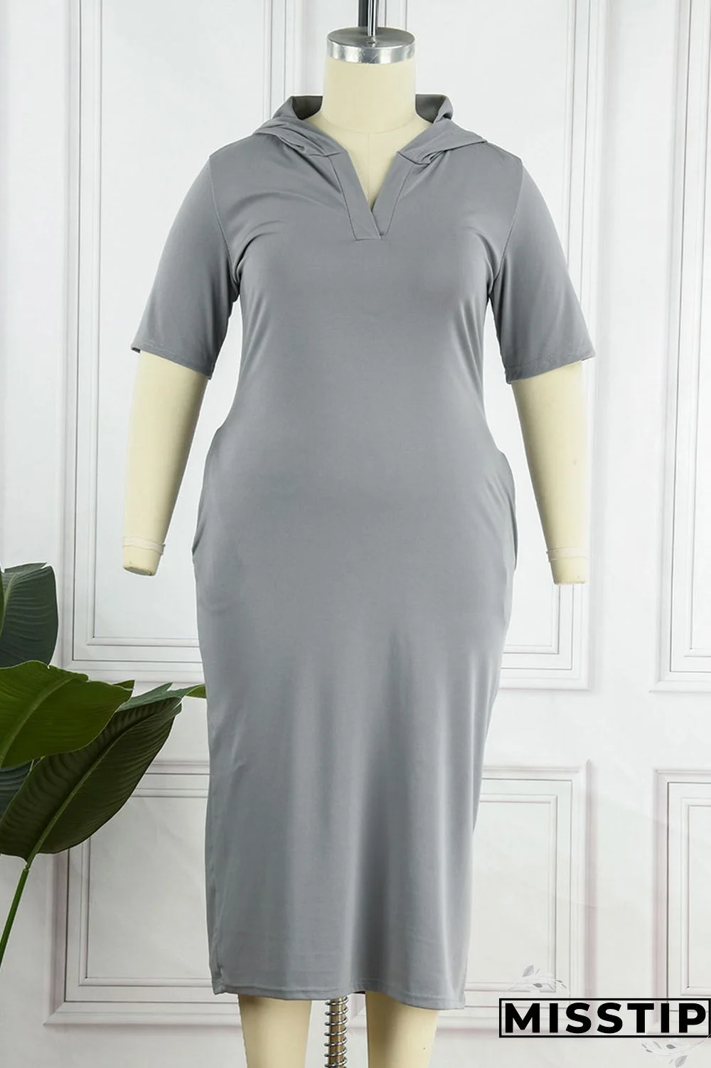 Black Casual Solid Patchwork Backless Hooded Collar Straight Plus Size Dresses