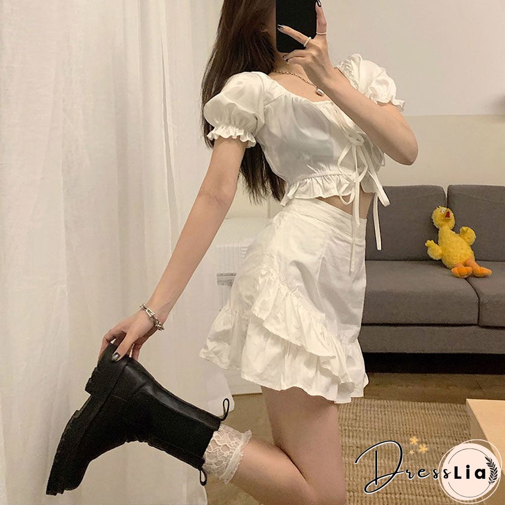 Summer Sets Women Chic Crop Top Basic Empire All-match Bottom College Daily Ulzzang Lovely Female Outfits Casual Party Holiday