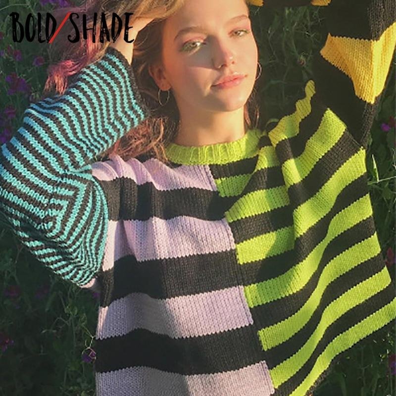 Bold Shade 90s Fashion Grunge Stripe Sweaters E-girl Harajuku Knitting Women Long SLeeve Jumpers Fall Winter Streetwear Pullover