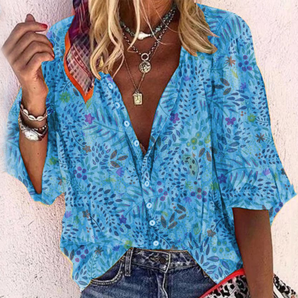 Fashion Casual Long Sleeve T-Shirt Loose Button Lapel Printed Shirt