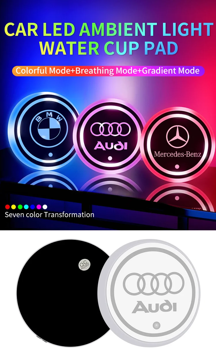 New Car LED Colorful Water Cup Pad（2PCS）