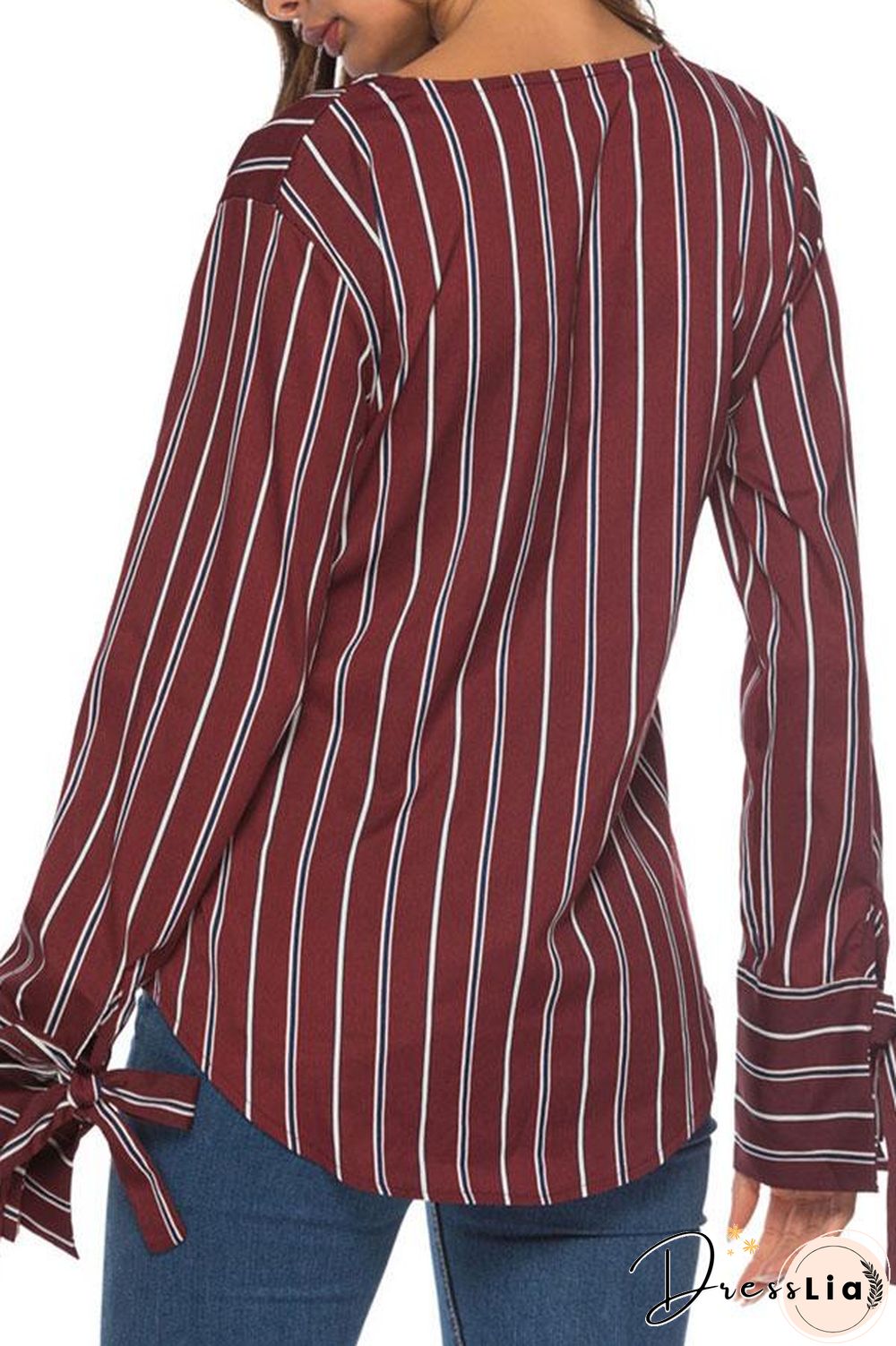 Striped V-neck String Blouse