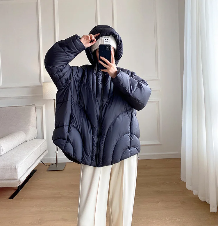 Woherb 90 White Duck Velvet Jiangnan Cape With Thick Bread Down Jacket Female 2024 Winter Short Hooded Cocoon Type Puff Coat-Outfit Ideas