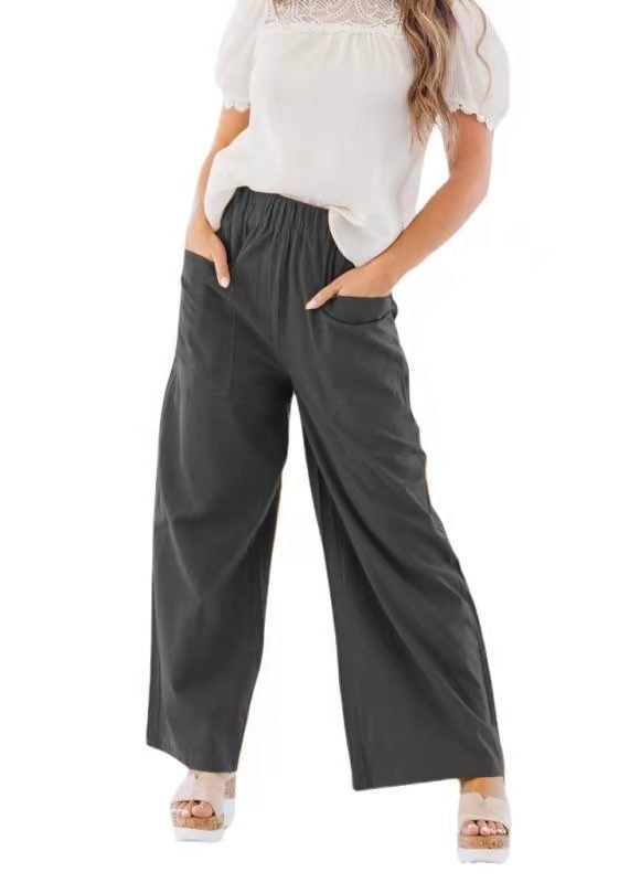 Women's Solid Color Cotton Linen Loose Casual Trousers Pants