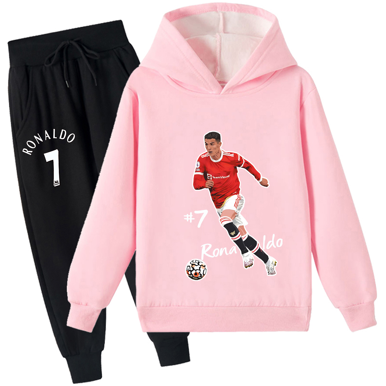 Mayoulove Cristiano Ronaldo Fleece Hoodie Set for Kids - Stylish Sportswear for Boys  Girls - Trendy Activewear-Mayoulove