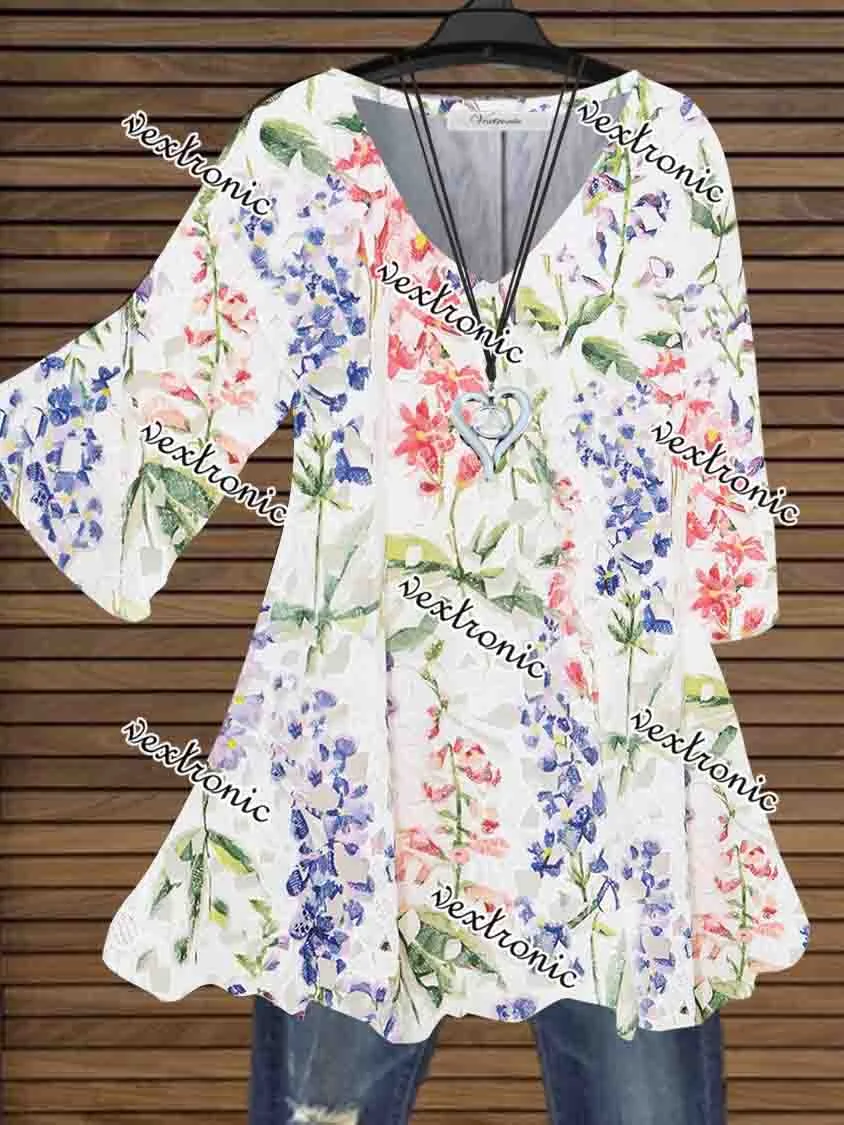 Women Half Sleeve V-neck Floral Printed Top