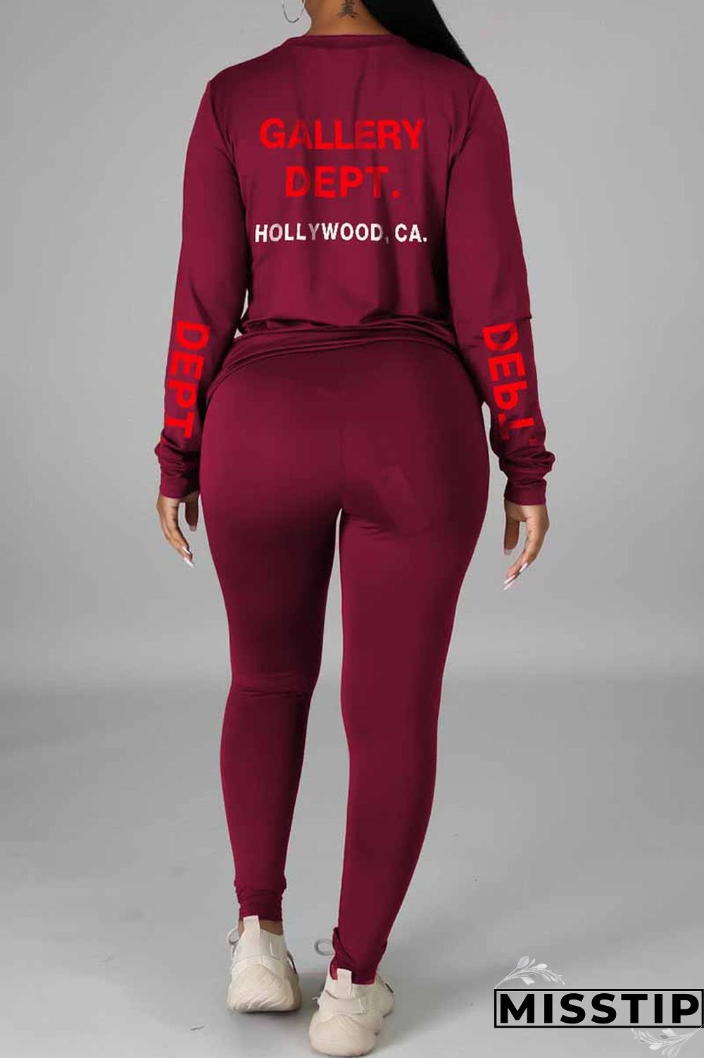 Black Casual Print Letter O Neck Long Sleeve Two Pieces