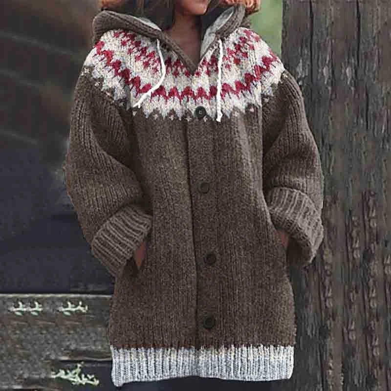 Vintage Knitted Jacquard Pattern Print Cozy Cardigan Sweater