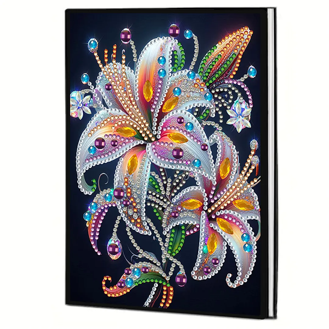 DIY Flower Diamond Painting Journals Notebooks 50 Pages A5 No Lines Special Shaped Diamond Art Kits for Beginners Craft Lovers and Artists (Lily)