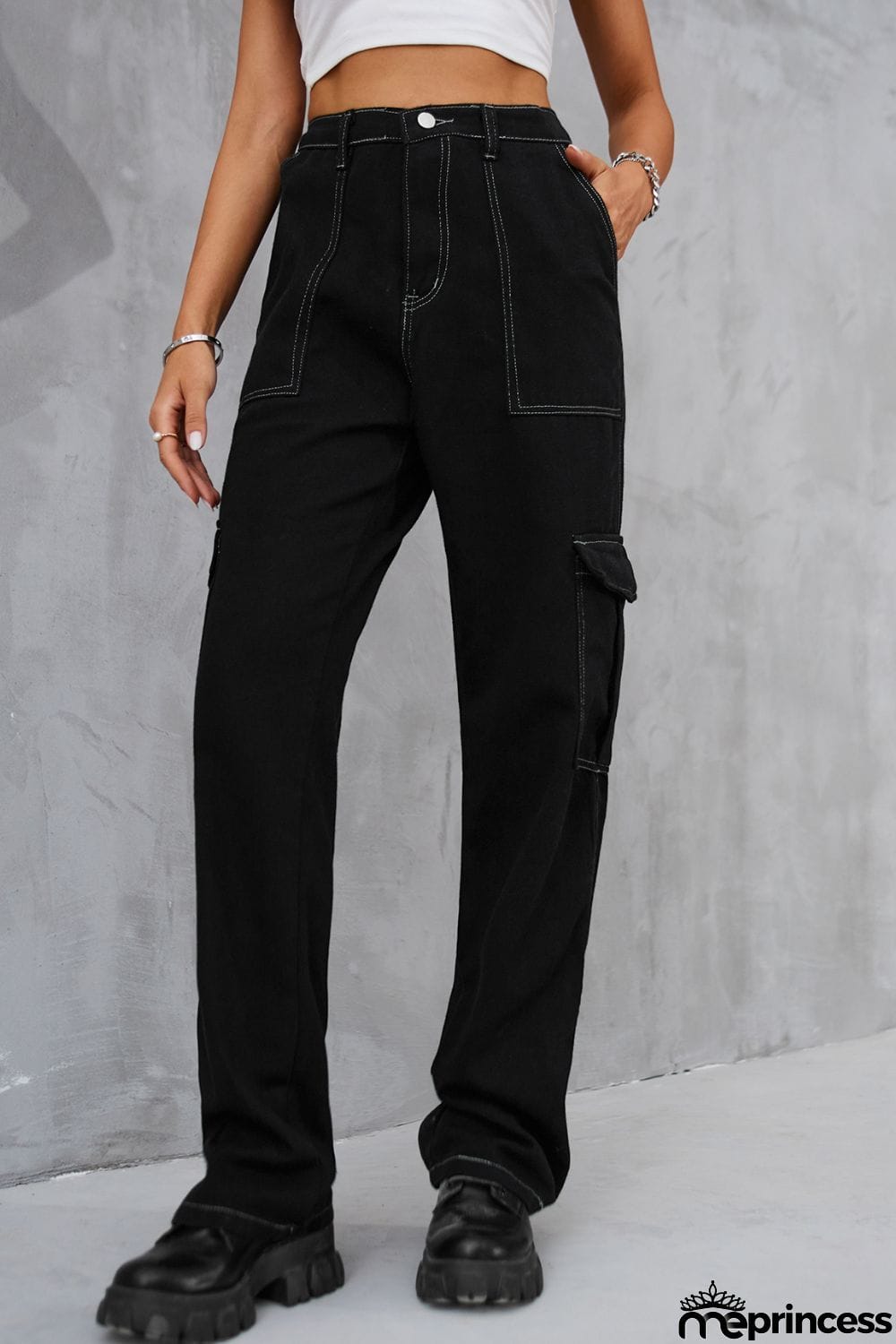 Long Straight Leg Jeans with Pockets
