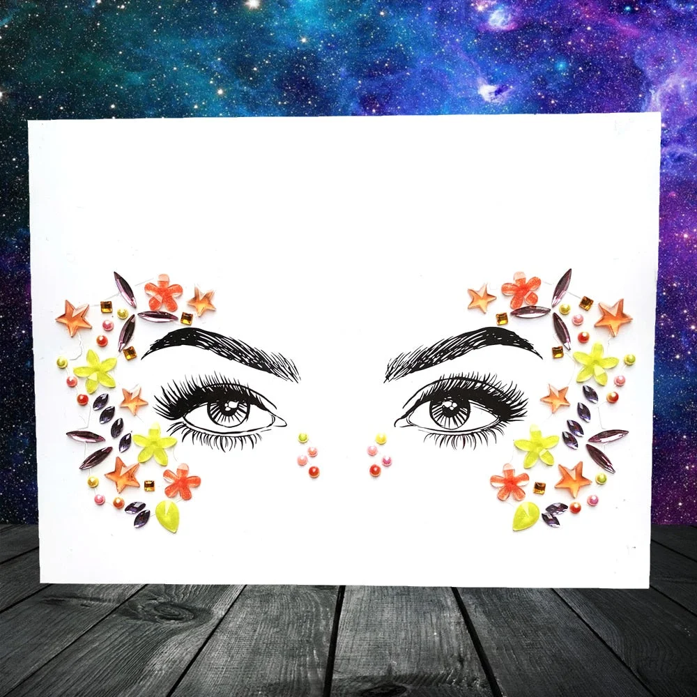 3D Flash Eye Gems Sticker Diamond Face Jewelry Acrylic Resin Drill Body Art For Party Show Rhinestone Forehead Eyebrow Eye Decor