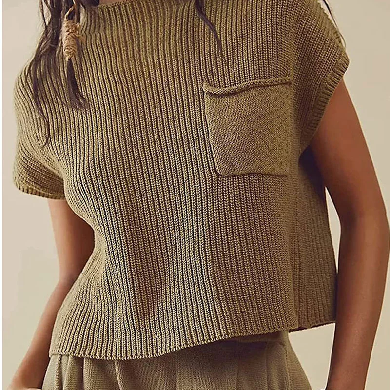 Athvotar Athvotar Wool Vest Sleeveless Pocket Casual Fashion Ribs Vest Woman