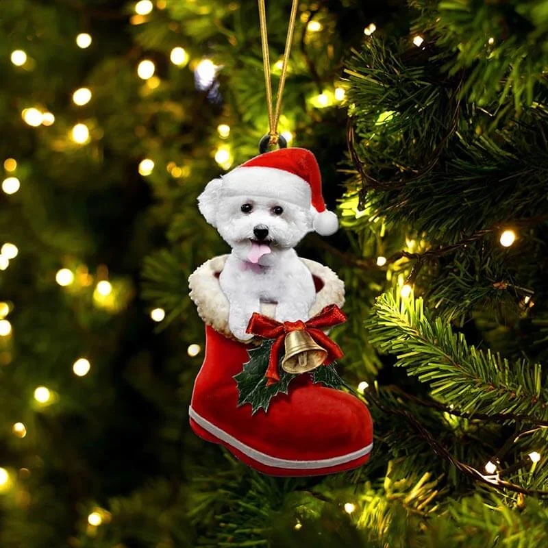 VigorDaily Bichon In Santa Boot Christmas Hanging Ornament SB016
