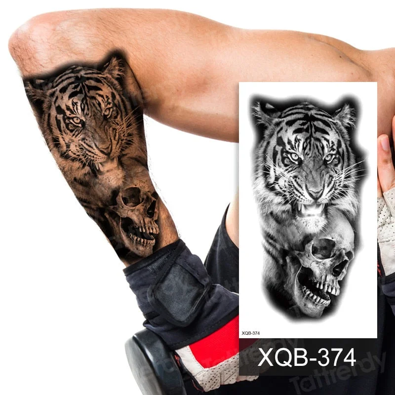 Waterproof Temporary Tattoo Sticker Lion King Crown Cross Tiger Pattern Fake Tatto Flash Tatoo Black Body Art for Kids Women Men