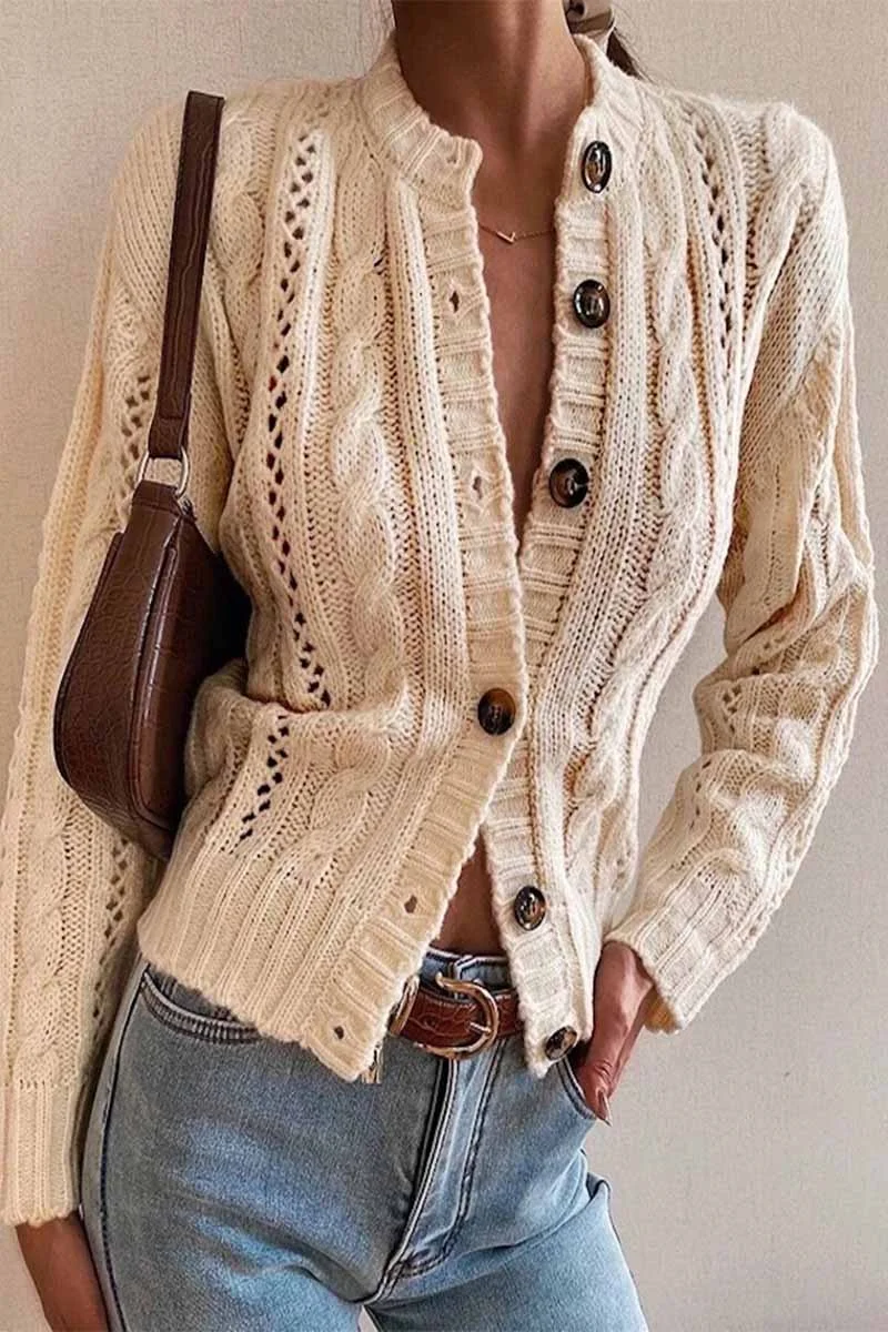 Half Turtleneck Solid Color Knitted Cardigan Sweater