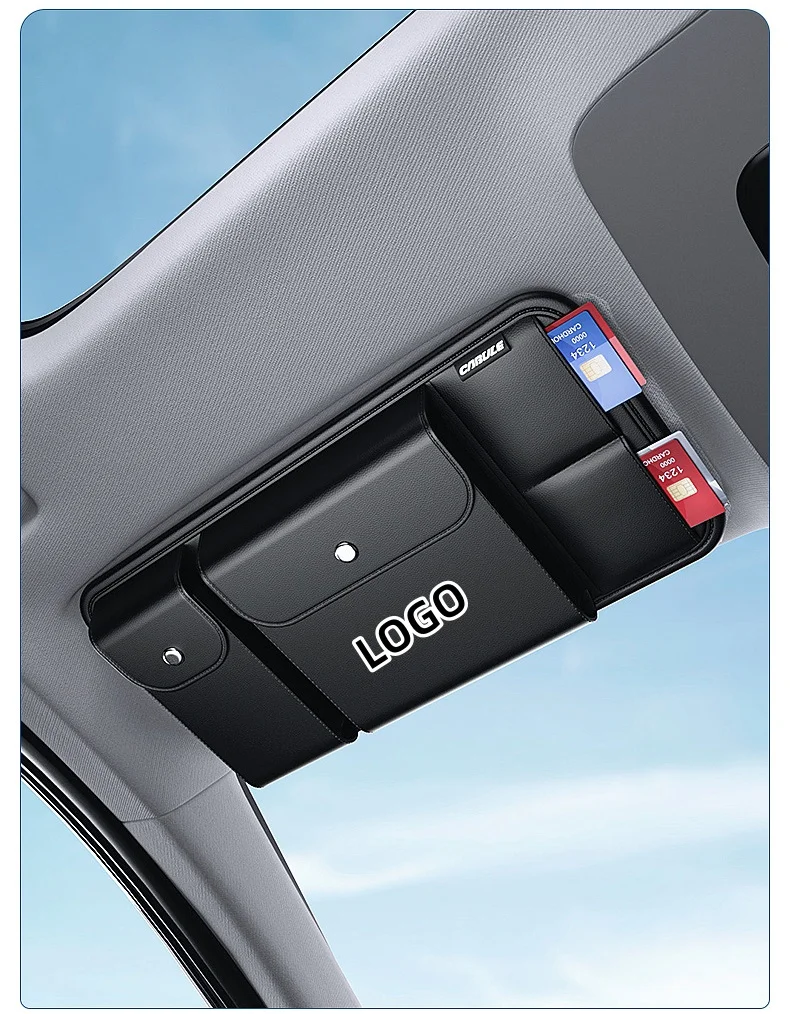 Multifunctional car sun visor leather storage bag