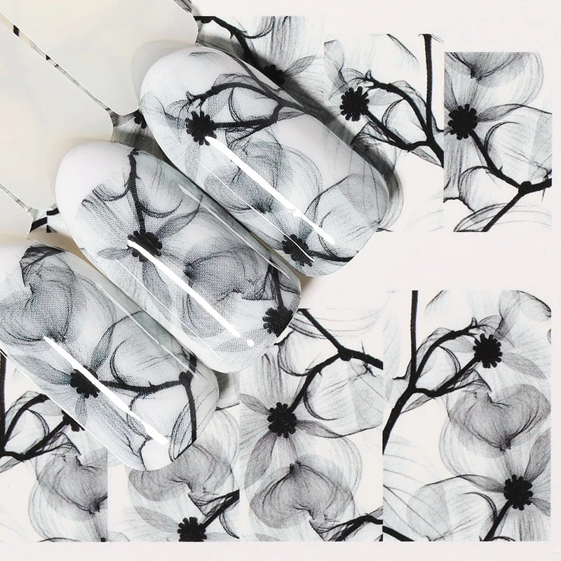 Summer Design 3D Stickers For Nails iridescent Black Gold Flower Leaf Series Decorations Sliders Nail Art Sticker Decals