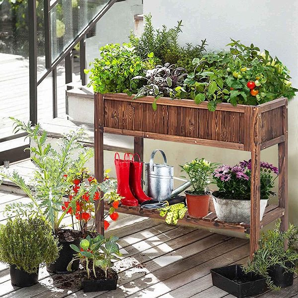 GLVEE Elevated Wooden Planter Box Stand with Legs